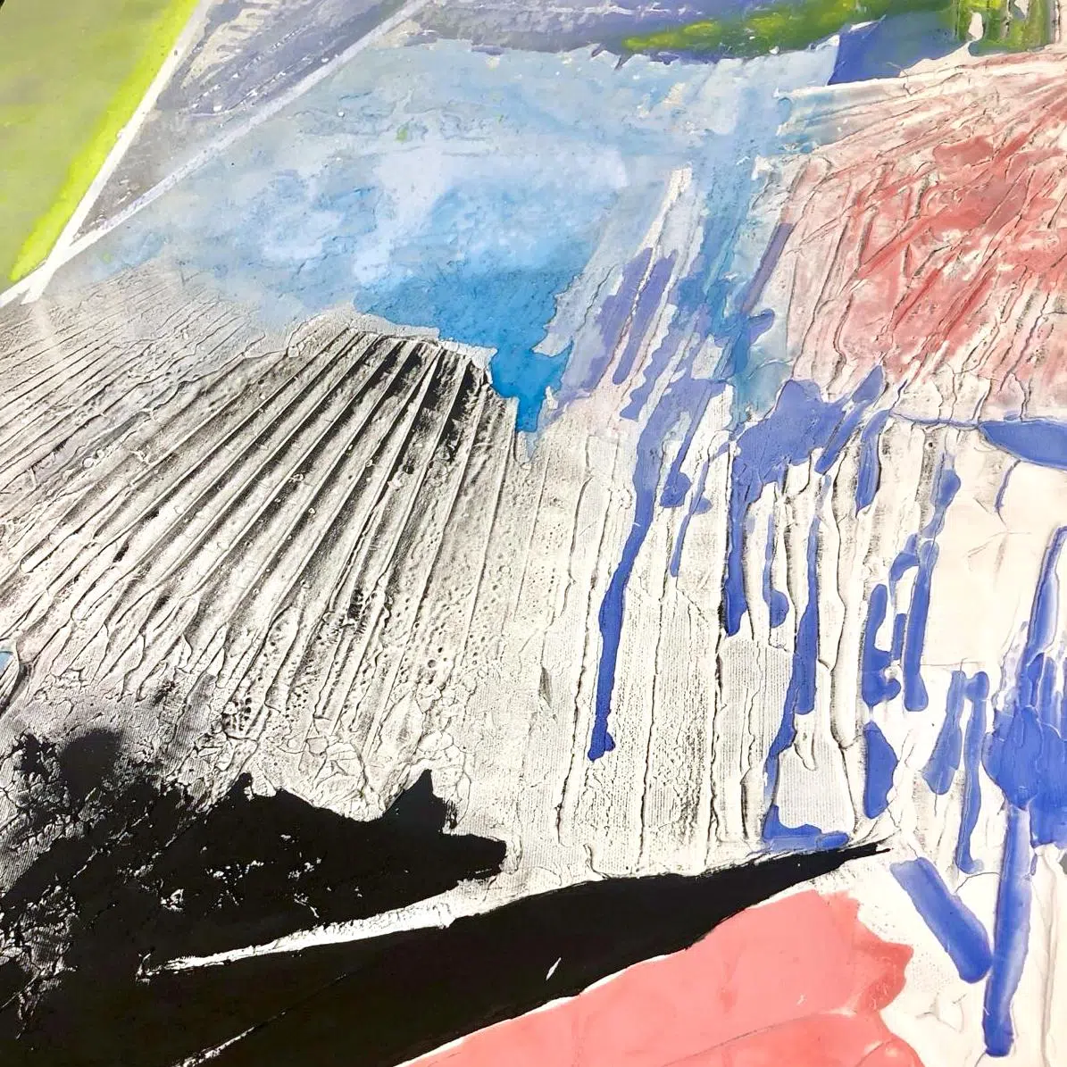 Textured acrylic sculptural painting with vibrant colors representing the sound, a scream in 2D. Commission art for premium interior design and boutique hotel art. Artwork by Marina Aristotel