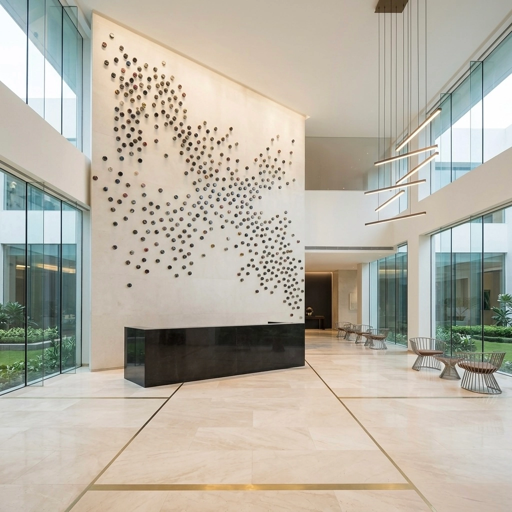 Site-specific resin topography integrated into a minimalist boutique hotel space. Custom scale and chromatic mapping tailored to interact with natural architectural light. Site specific installation with resin pieces